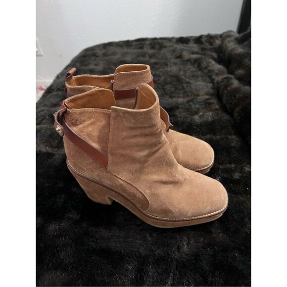 Castaner Buckle Strap Suede Stacked Heel Tan Neutral tropea Ankle Boot 41 10.5 - Picture 1 of 6